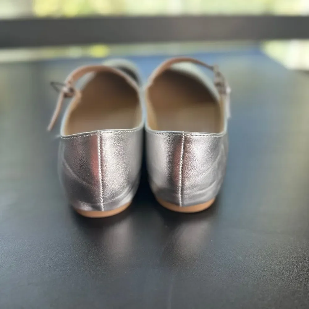 Me Too Elegant Silver Buckle Flats Size 10